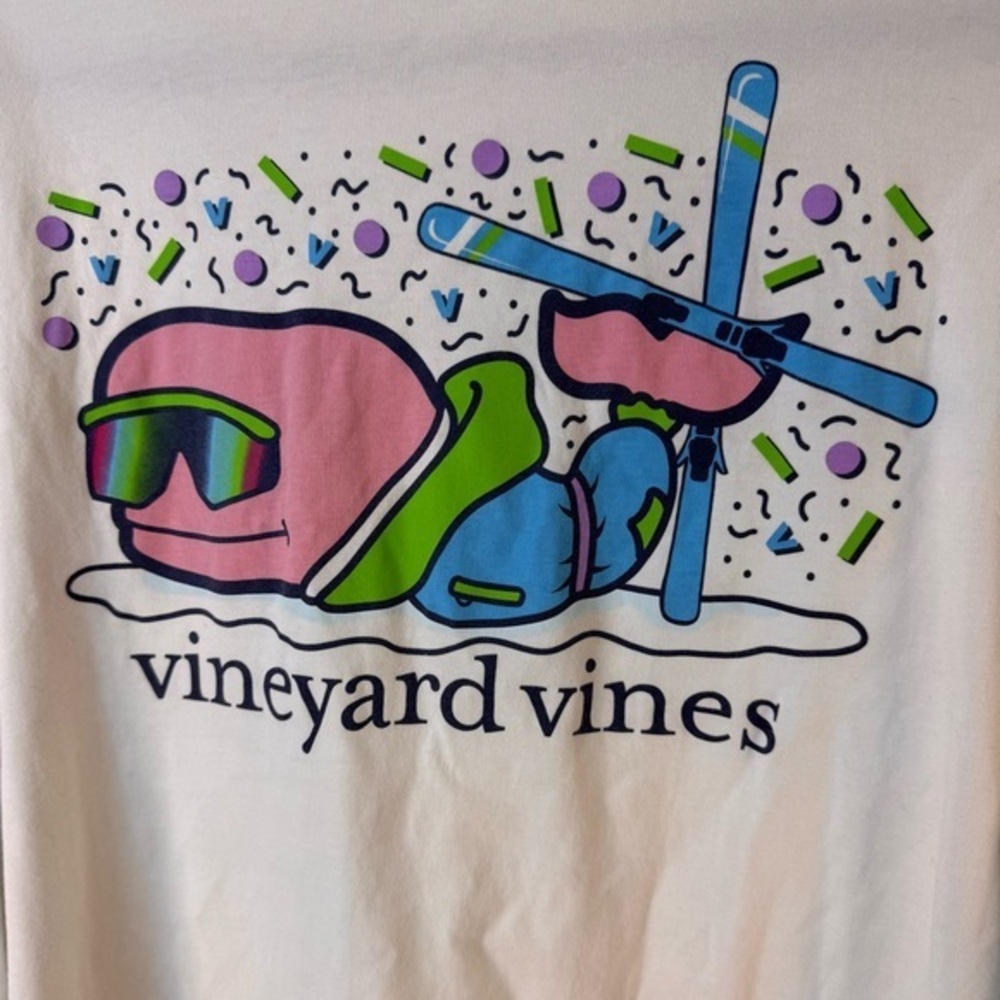 Vineyard Vines White Long Sleeve Winter Ski Retro Whale Tee Size XL